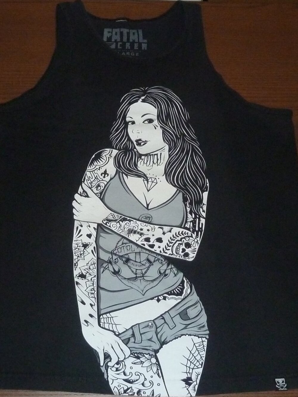 FATAL CLOTHING Black Tatoo Girl with California Men Tank Top XL Fatal Crew